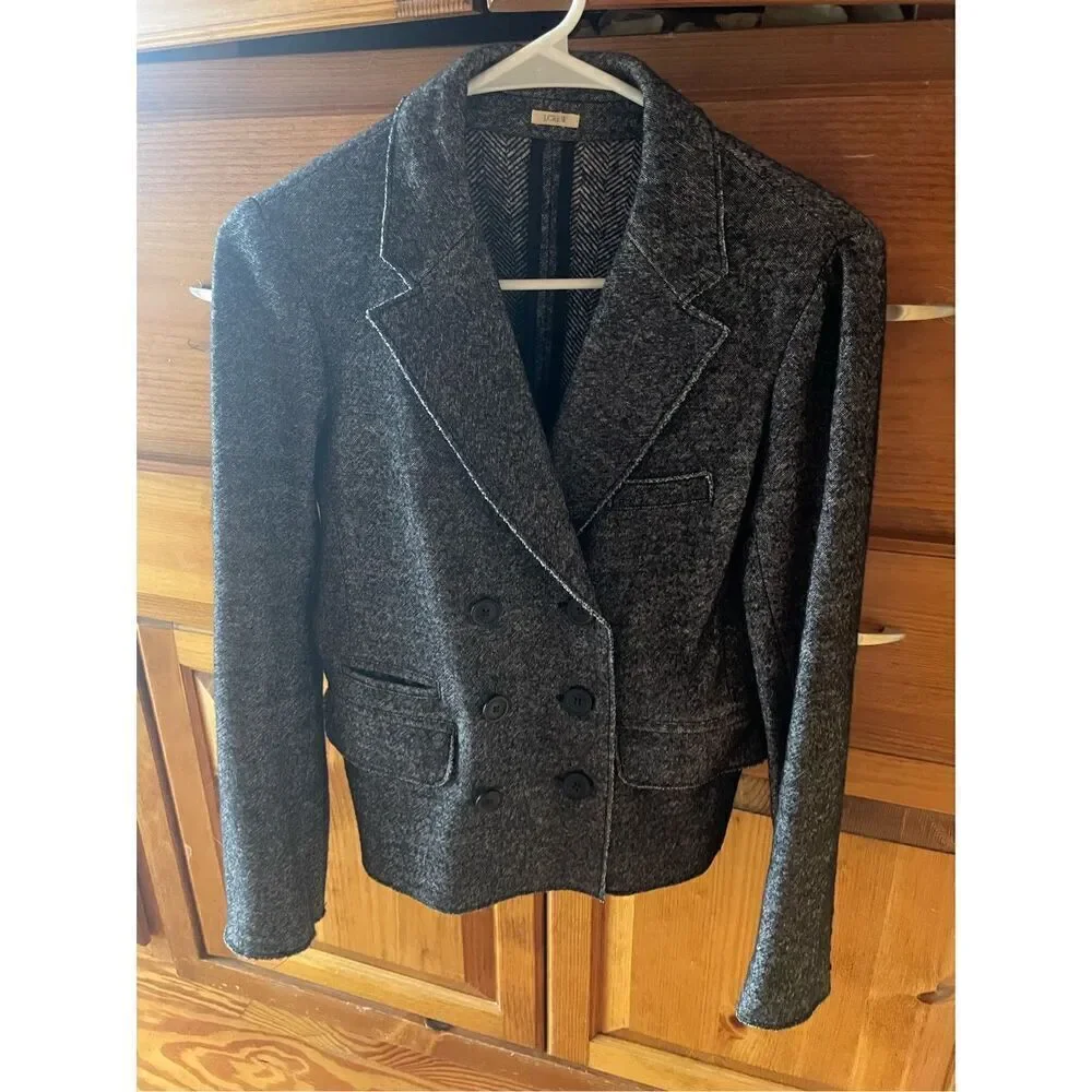 J. Crew Wool Blend Blazer Jacket Sz 10 Double Breasted Button Y2K Academia